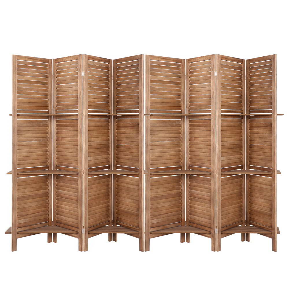 8-Panel Room Divider – 326x170cm, Shelf Oak | Artiss