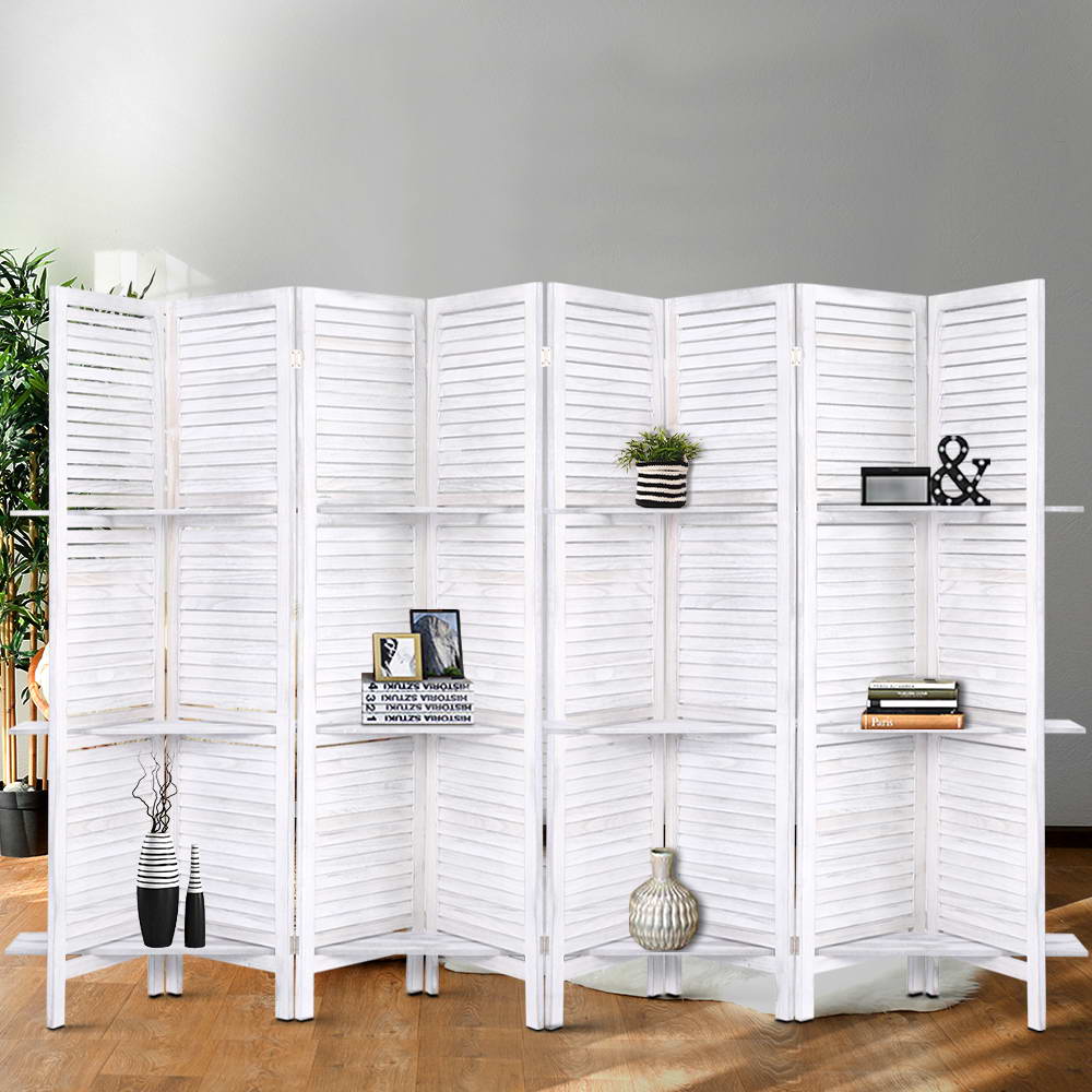 8-Panel Room Divider – 326x170cm, Shelf White | Artiss