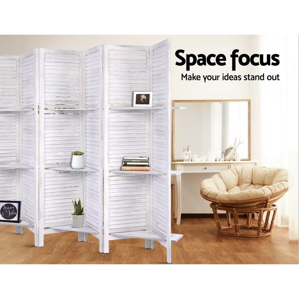 8-Panel Room Divider – 326x170cm, Shelf White | Artiss