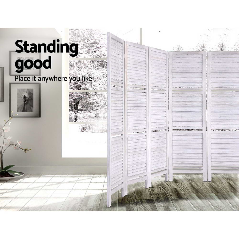 8-Panel Room Divider – 326x170cm, Shelf White | Artiss
