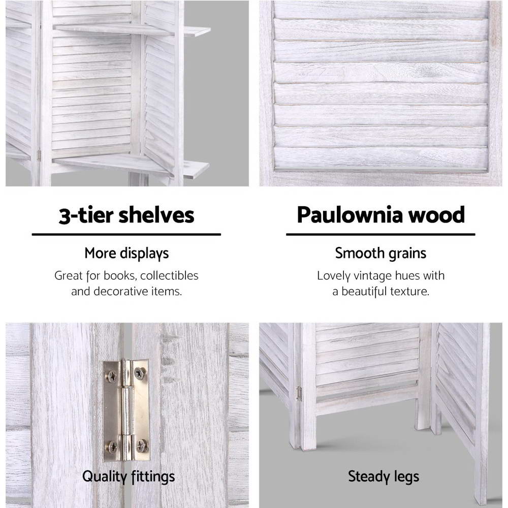 8-Panel Room Divider – 326x170cm, Shelf White | Artiss