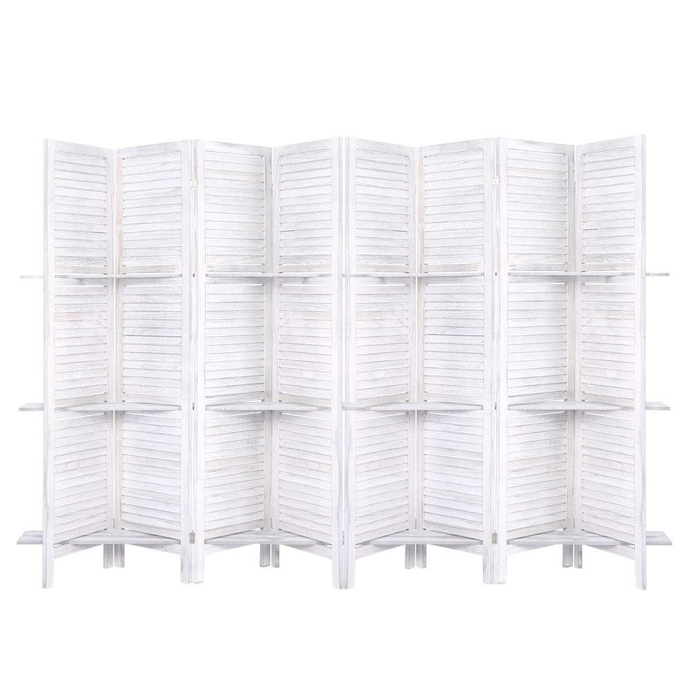 8-Panel Room Divider – 326x170cm, Shelf White | Artiss