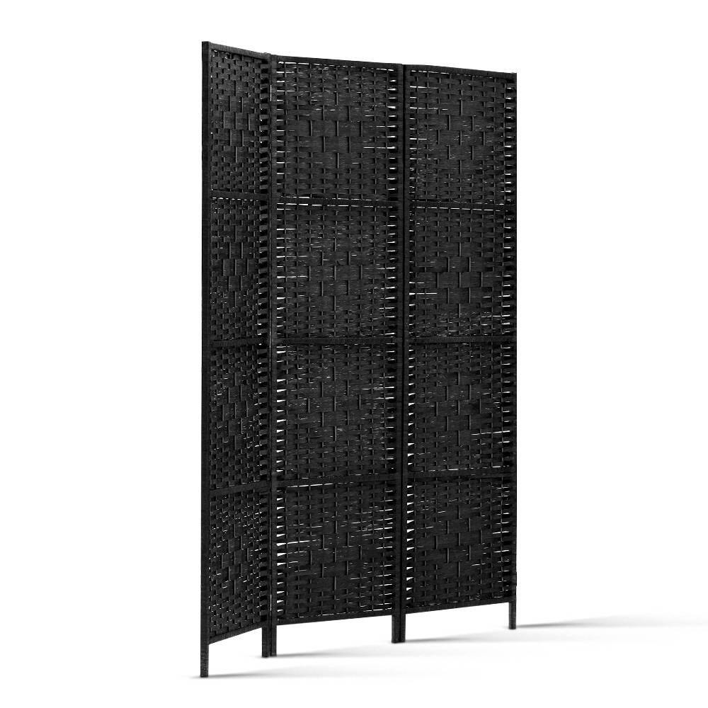 3-Panel Room Divider – 123x170cm, Woven Black | Artiss