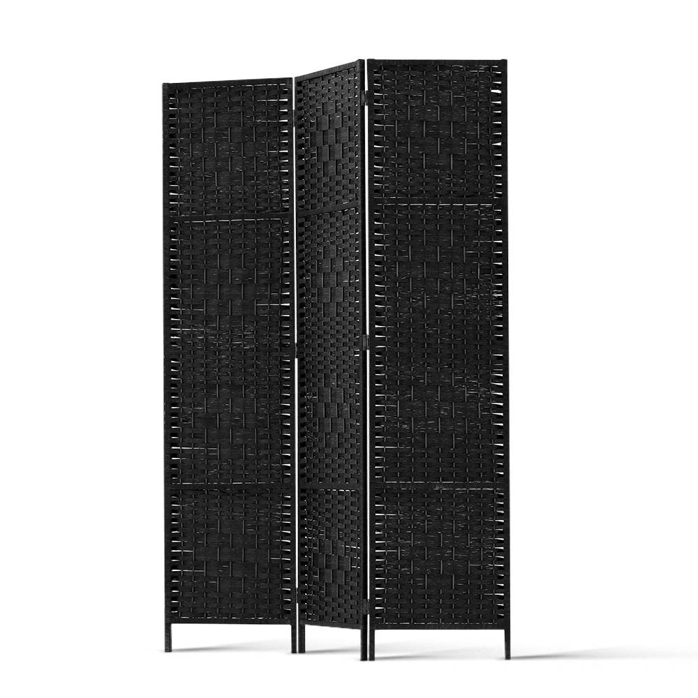 3-Panel Room Divider – 123x170cm, Woven Black | Artiss