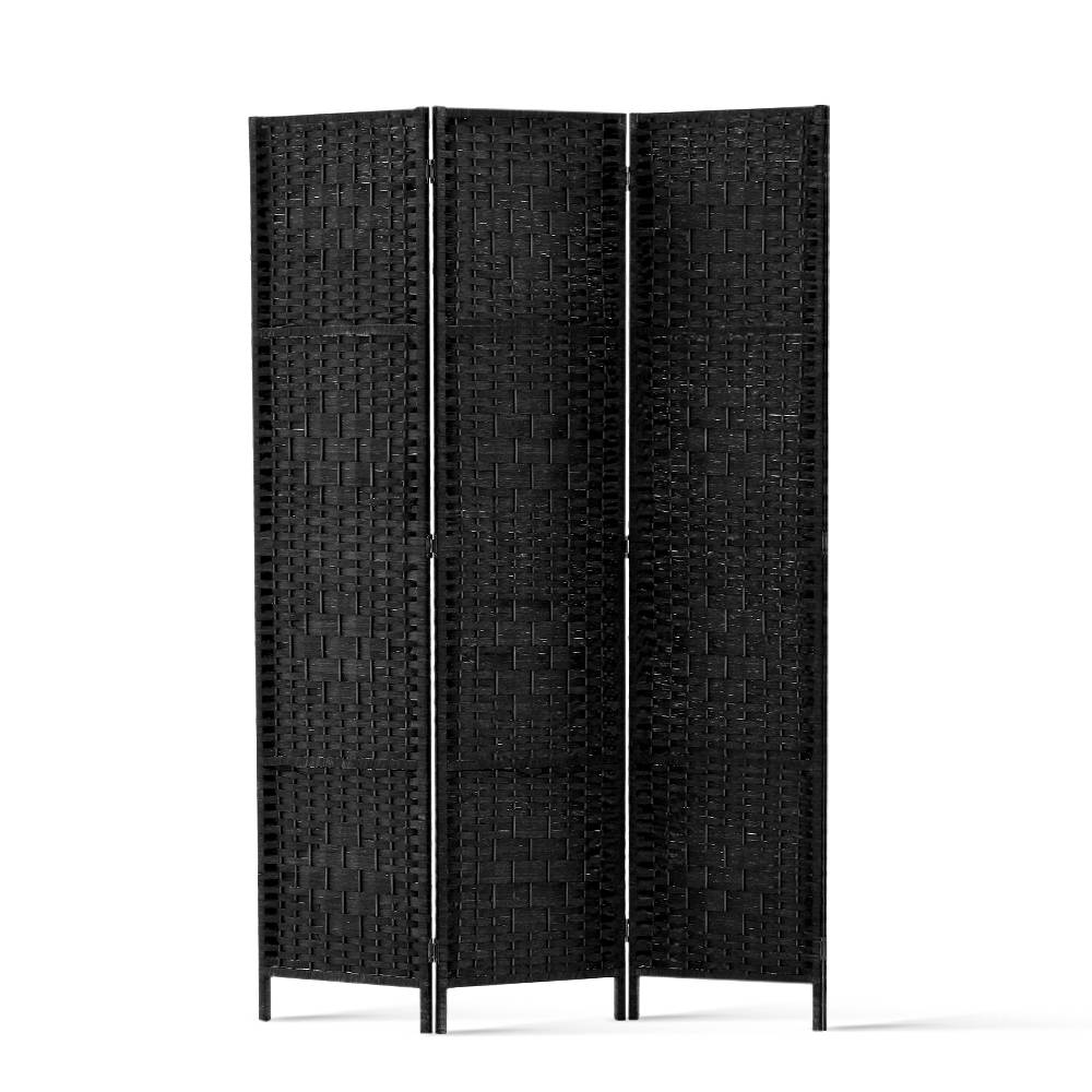 3-Panel Room Divider – 123x170cm, Woven Black | Artiss