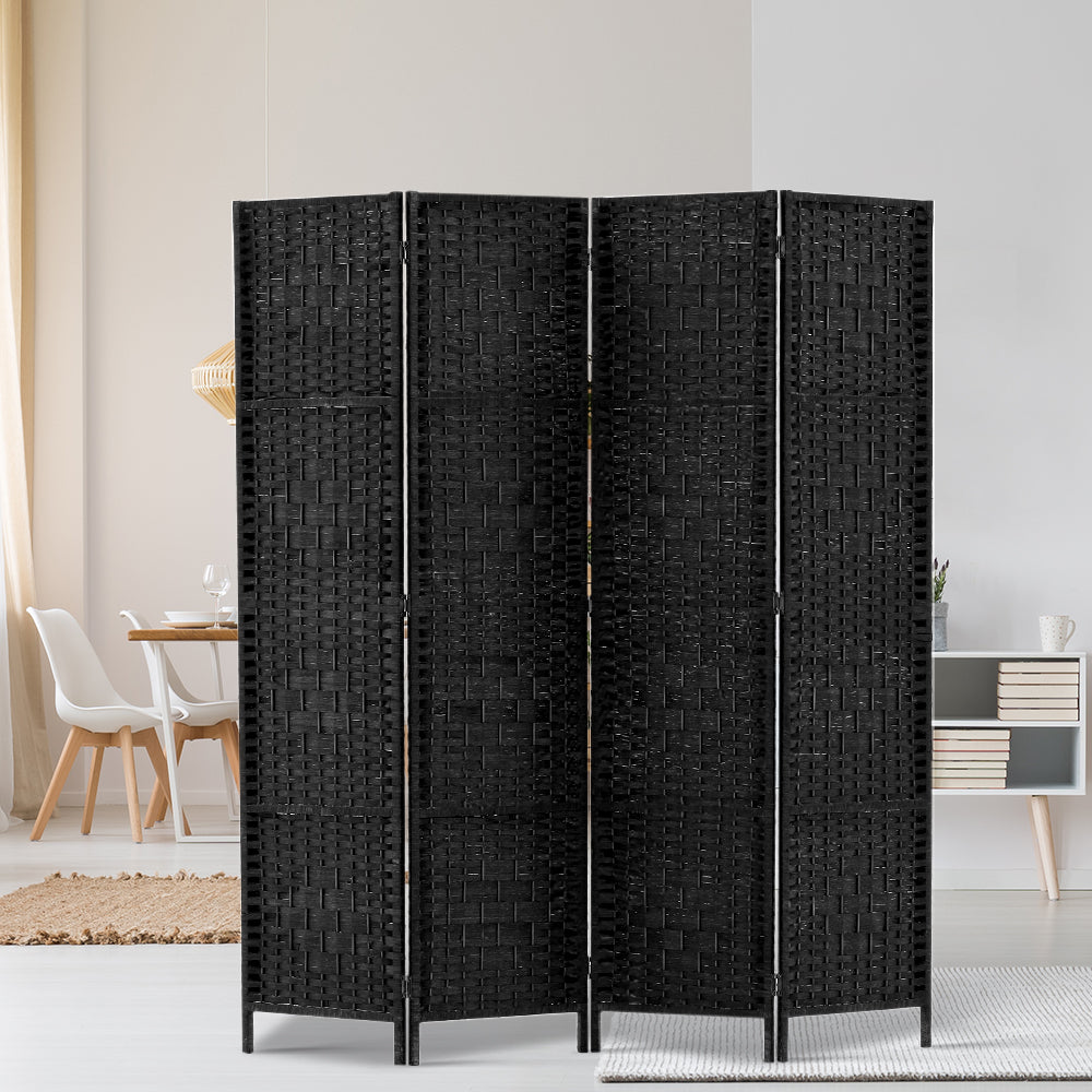 4-Panel Room Divider – 163x170cm, Woven Black | Artiss