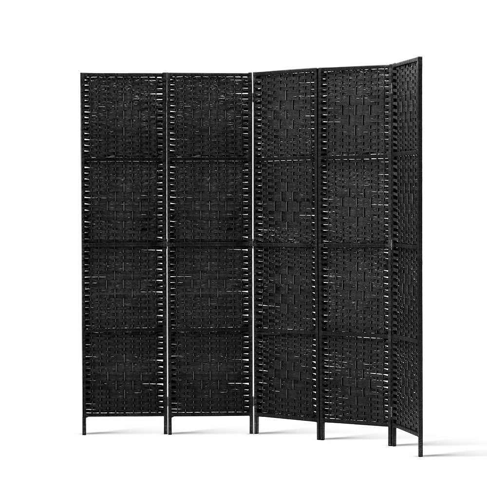 4-Panel Room Divider – 163x170cm, Woven Black | Artiss