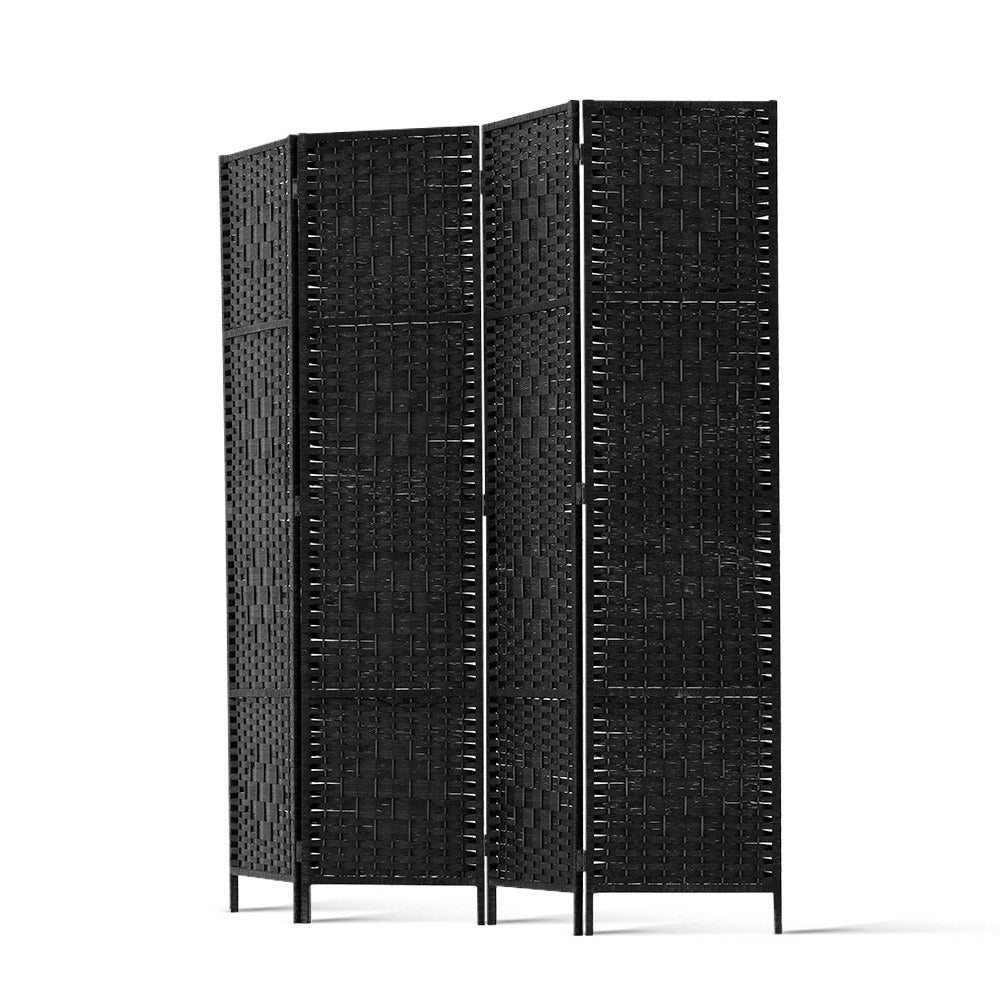 4-Panel Room Divider – 163x170cm, Woven Black | Artiss