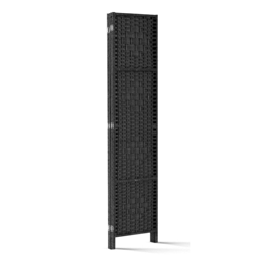 4-Panel Room Divider – 163x170cm, Woven Black | Artiss