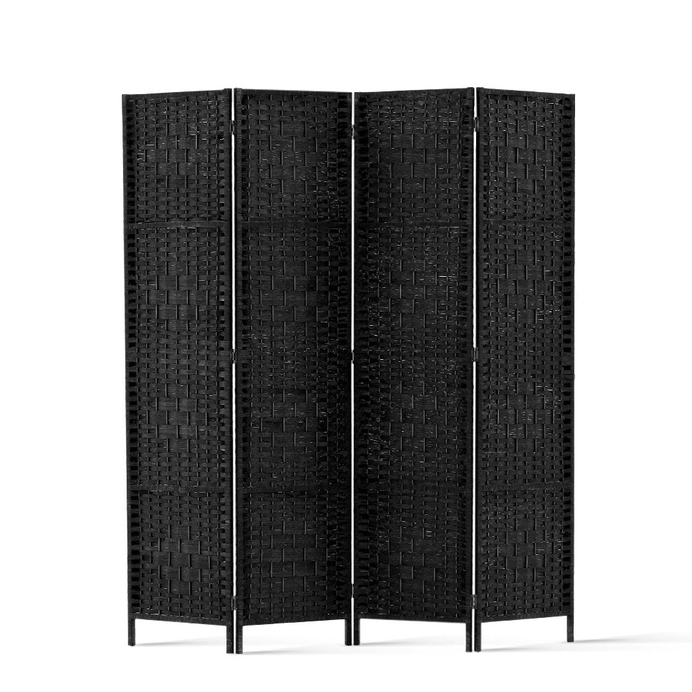 4-Panel Room Divider – 163x170cm, Woven Black | Artiss