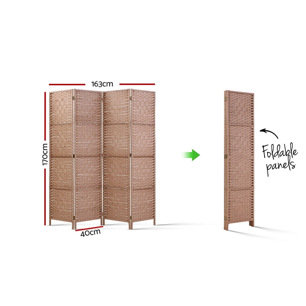 4-Panel Room Divider – 163x170cm, Woven Natural | Artiss