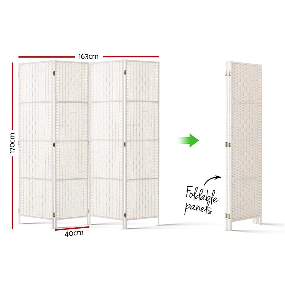 4-Panel Room Divider – 163x170cm, Woven White | Artiss