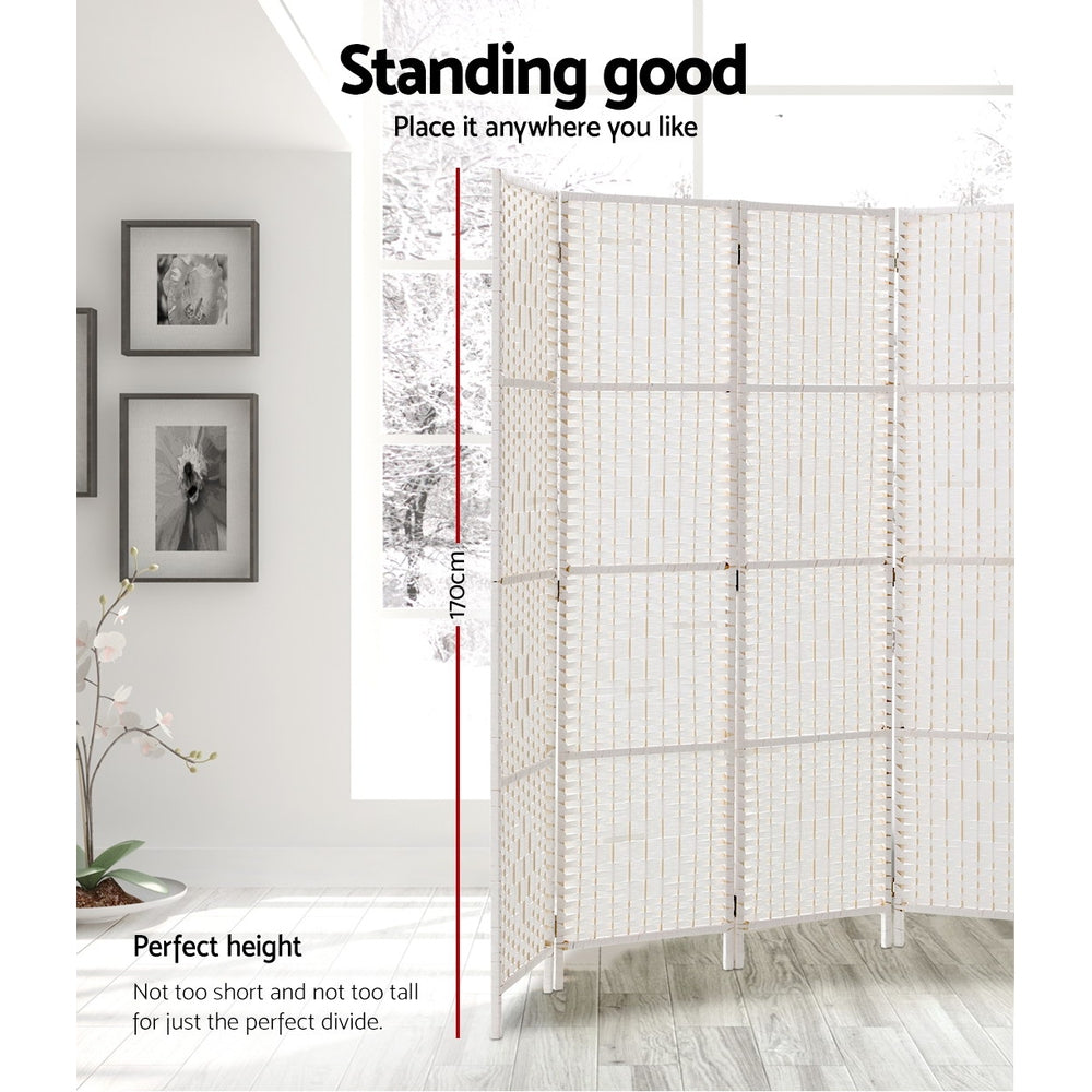 4-Panel Room Divider – 163x170cm, Woven White | Artiss