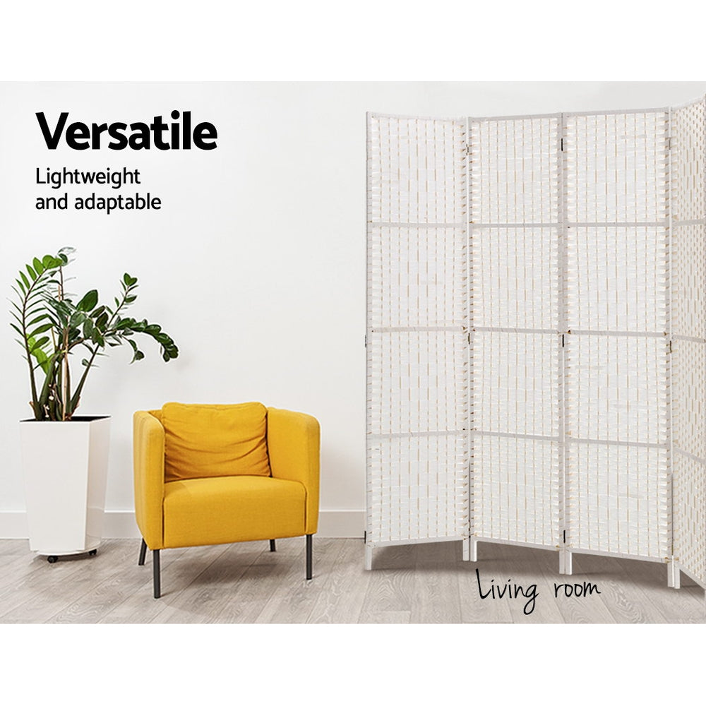 4-Panel Room Divider – 163x170cm, Woven White | Artiss