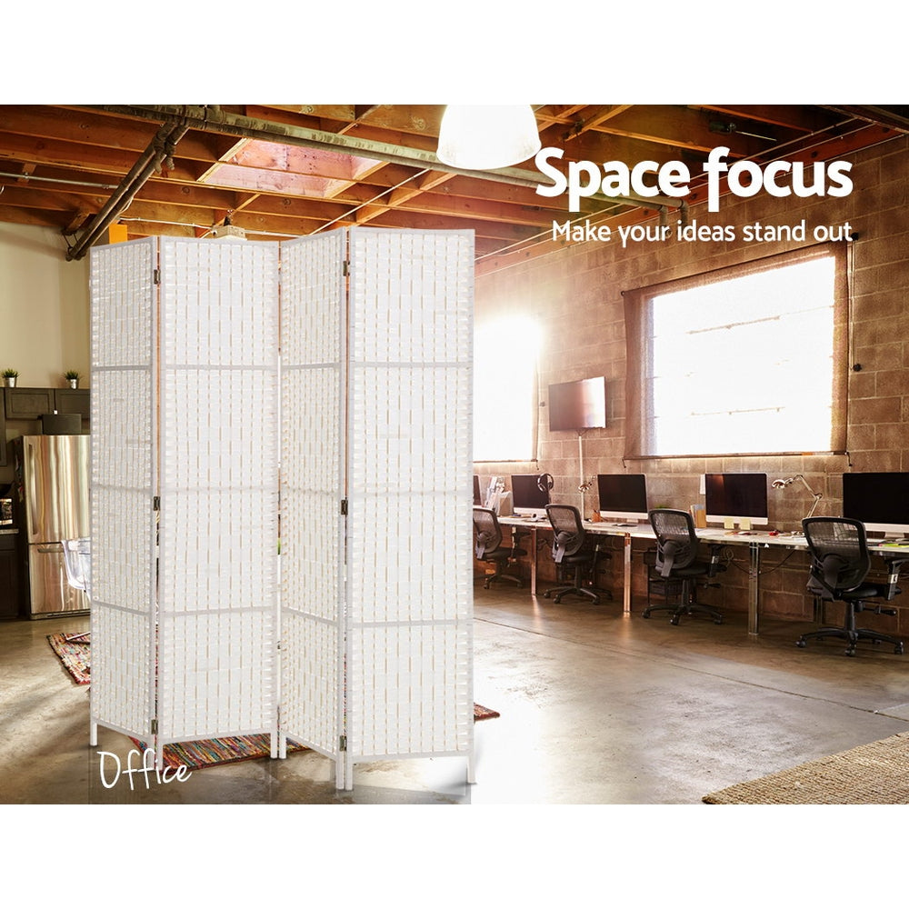 4-Panel Room Divider – 163x170cm, Woven White | Artiss