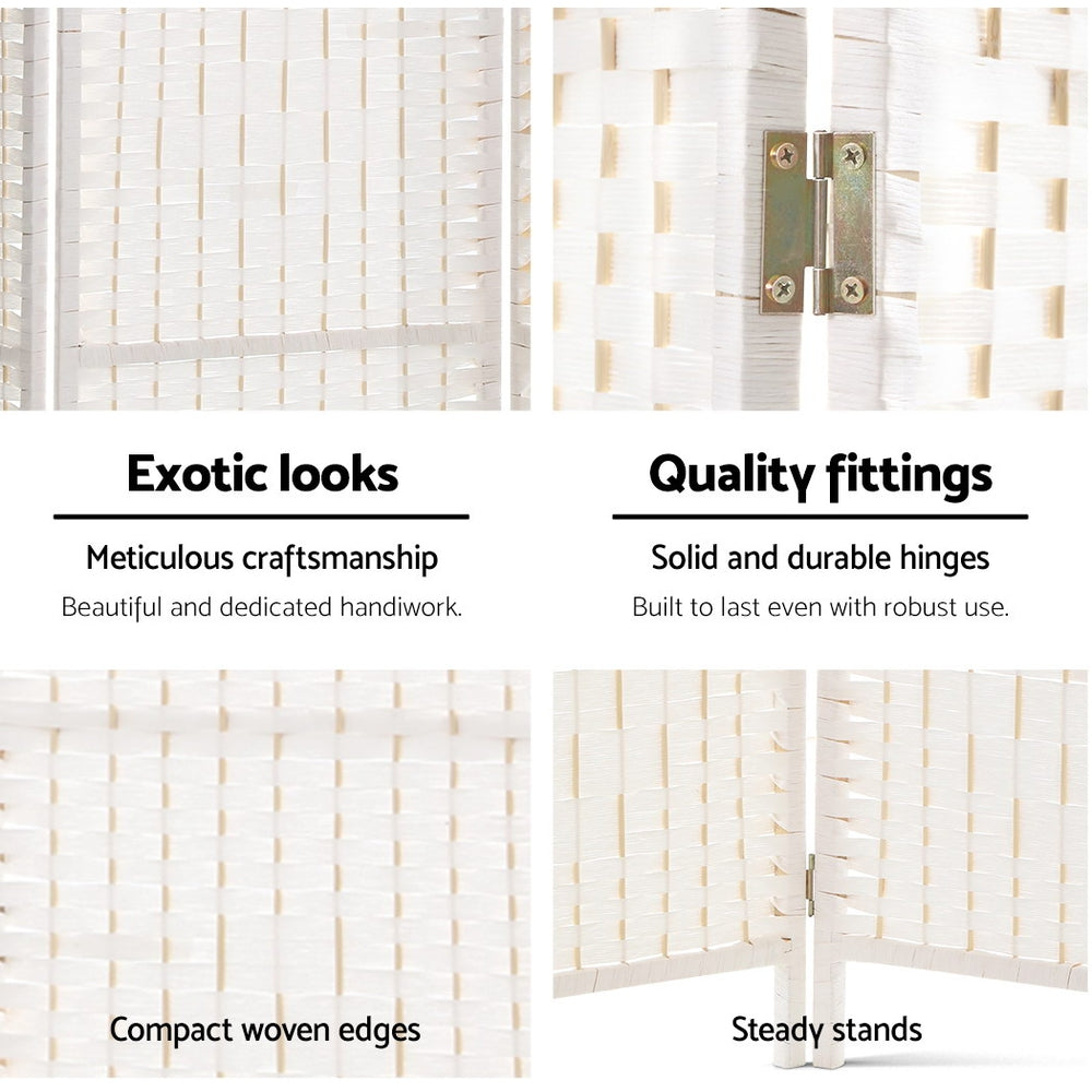 4-Panel Room Divider – 163x170cm, Woven White | Artiss