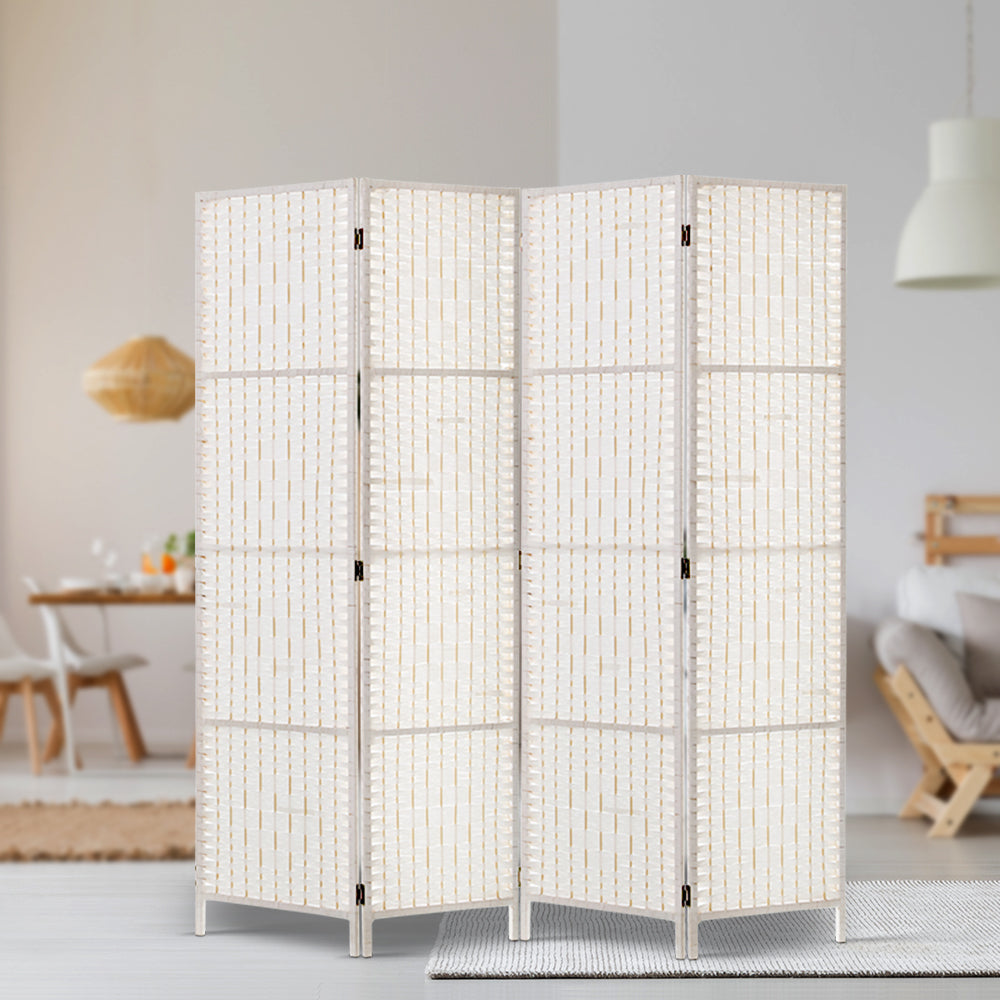 4-Panel Room Divider – 163x170cm, Woven White | Artiss