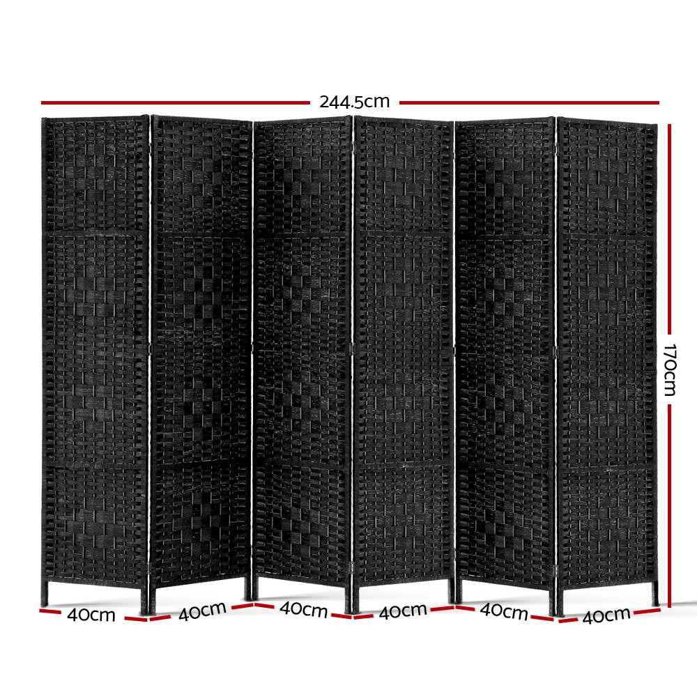 6-Panel Room Divider – 245x170cm, Woven Black | Artiss