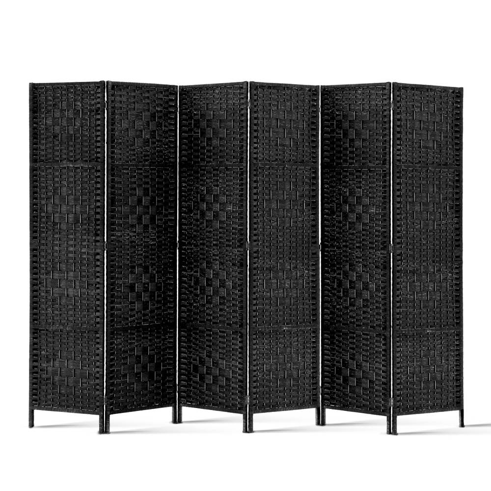 6-Panel Room Divider – 245x170cm, Woven Black | Artiss