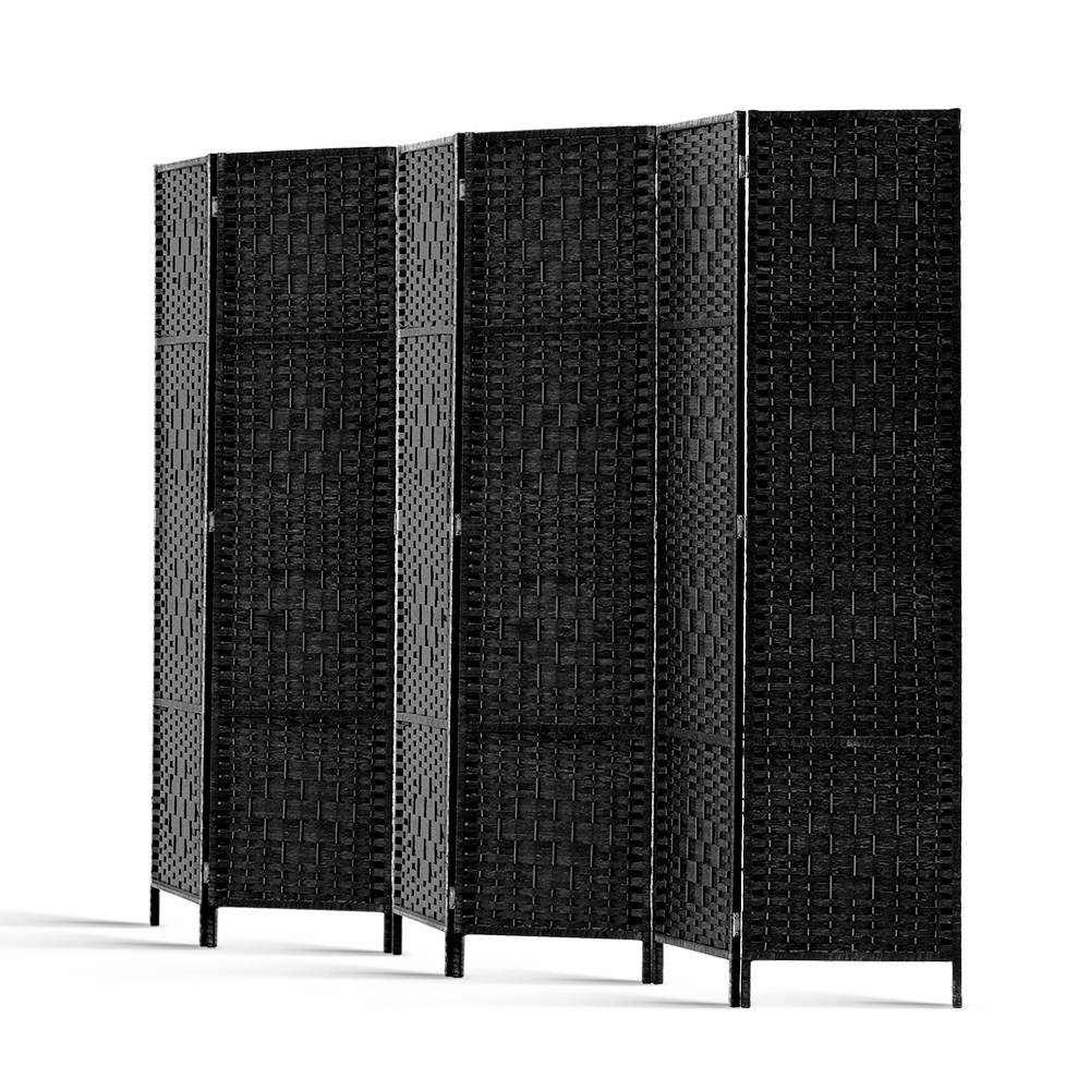 6-Panel Room Divider – 245x170cm, Woven Black | Artiss