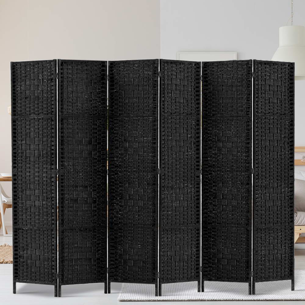 6-Panel Room Divider – 245x170cm, Woven Black | Artiss