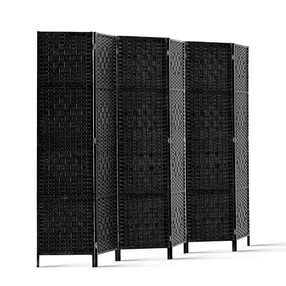 6-Panel Room Divider – 245x170cm, Woven Black | Artiss
