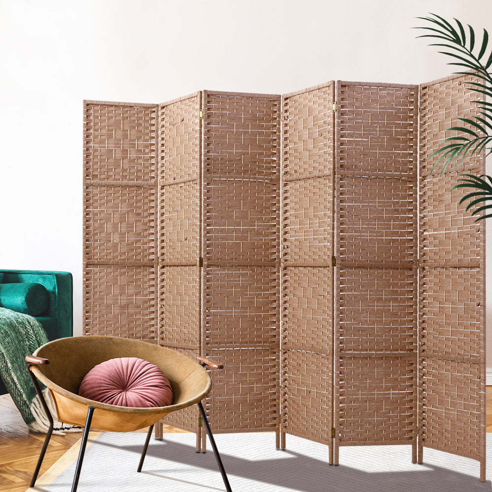 6-Panel Room Divider – 245x170cm, Woven Natural | Artiss