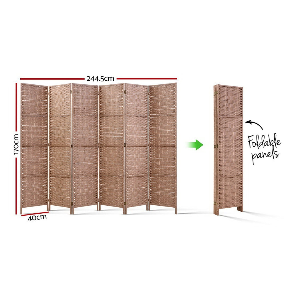 6-Panel Room Divider – 245x170cm, Woven Natural | Artiss