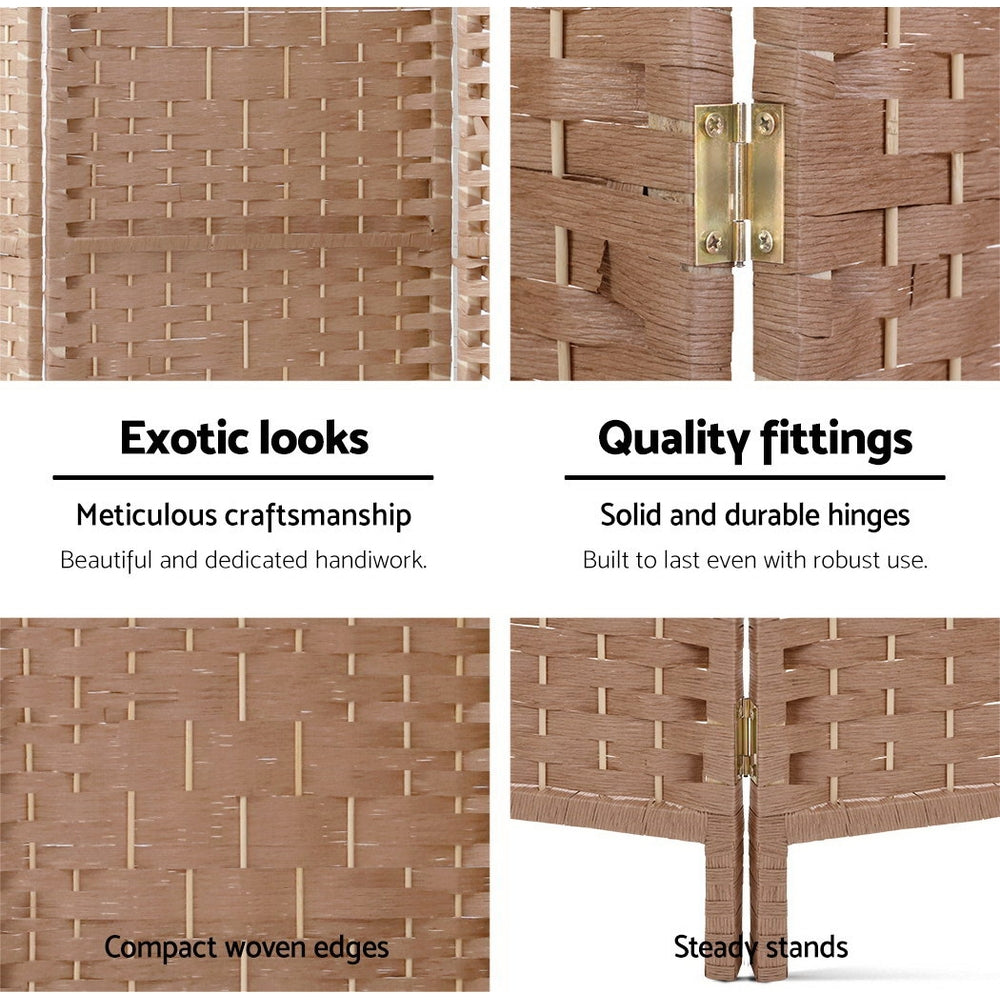 6-Panel Room Divider – 245x170cm, Woven Natural | Artiss