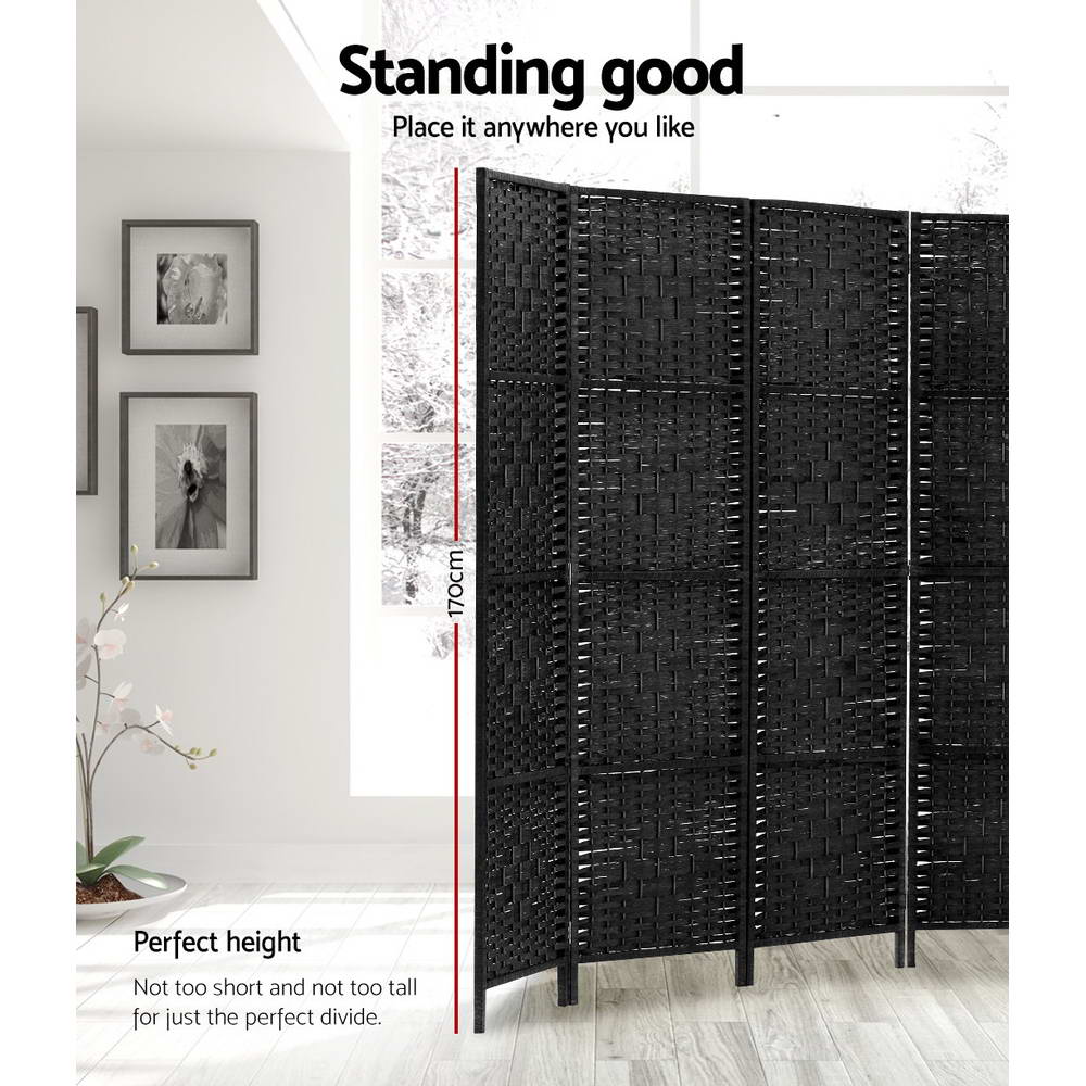 8-Panel Room Divider – 326x170cm, Woven Black | Artiss