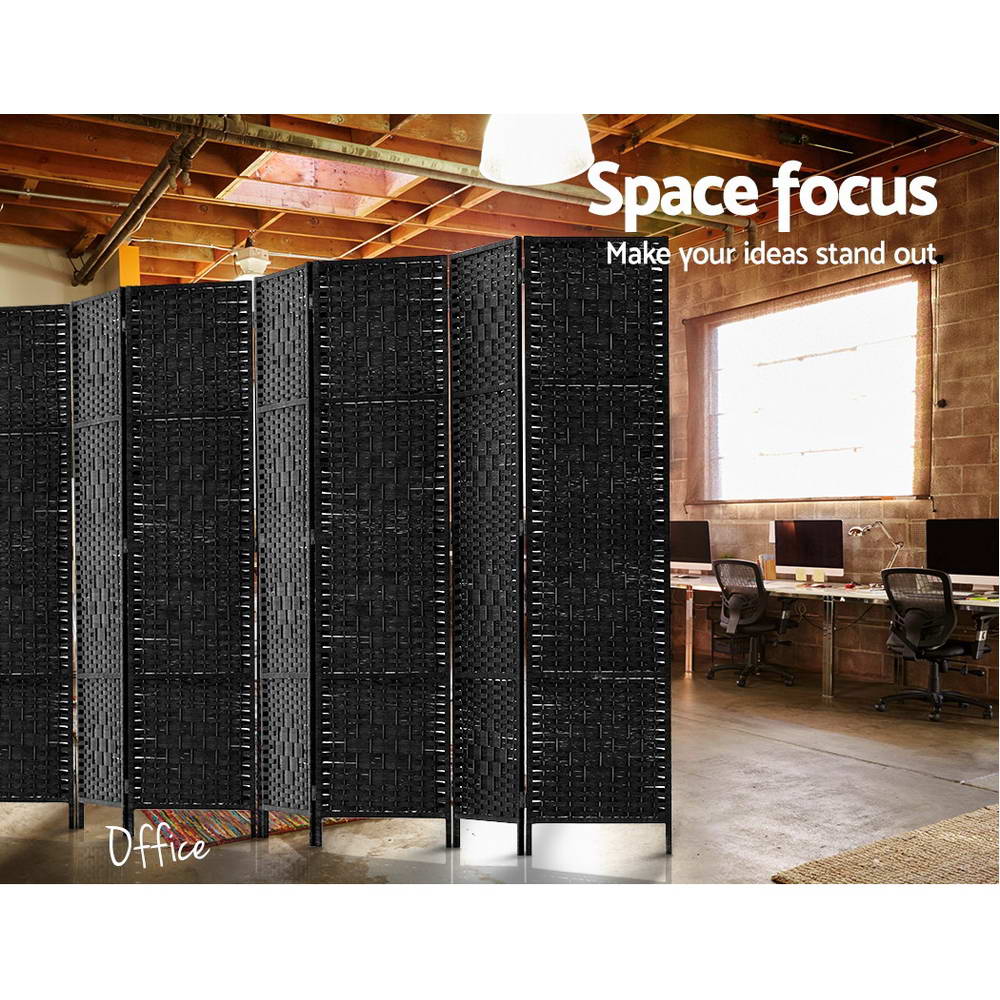 8-Panel Room Divider – 326x170cm, Woven Black | Artiss