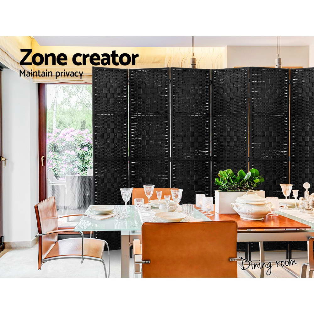 8-Panel Room Divider – 326x170cm, Woven Black | Artiss