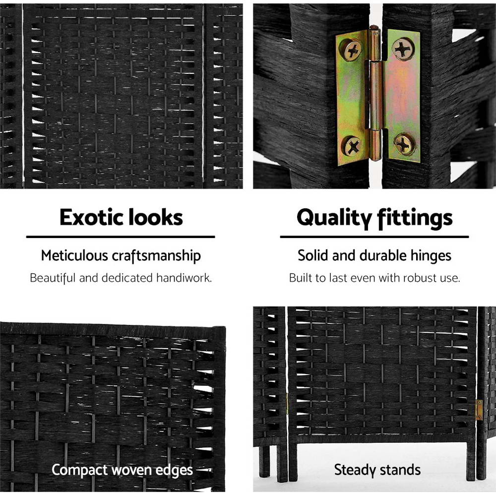 8-Panel Room Divider – 326x170cm, Woven Black | Artiss