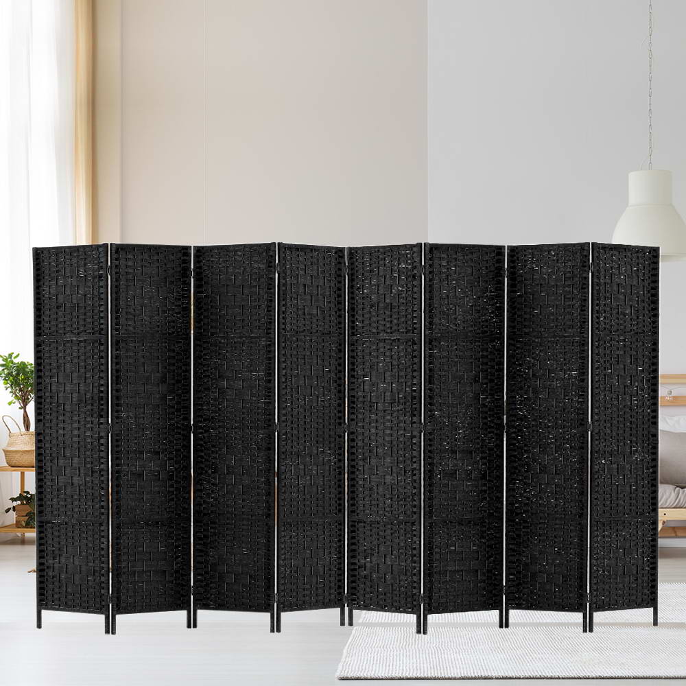 8-Panel Room Divider – 326x170cm, Woven Black | Artiss