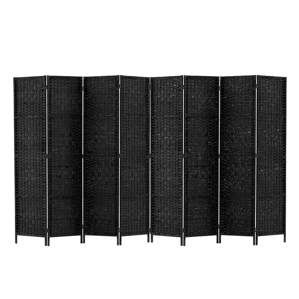 8-Panel Room Divider – 326x170cm, Woven Black | Artiss