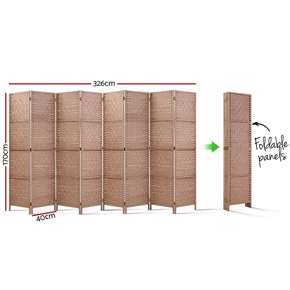 8-Panel Room Divider – 326x170cm, Woven Natural | Artiss