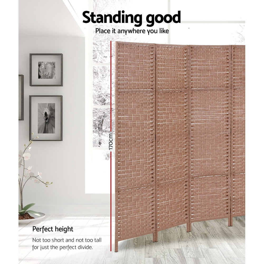 8-Panel Room Divider – 326x170cm, Woven Natural | Artiss