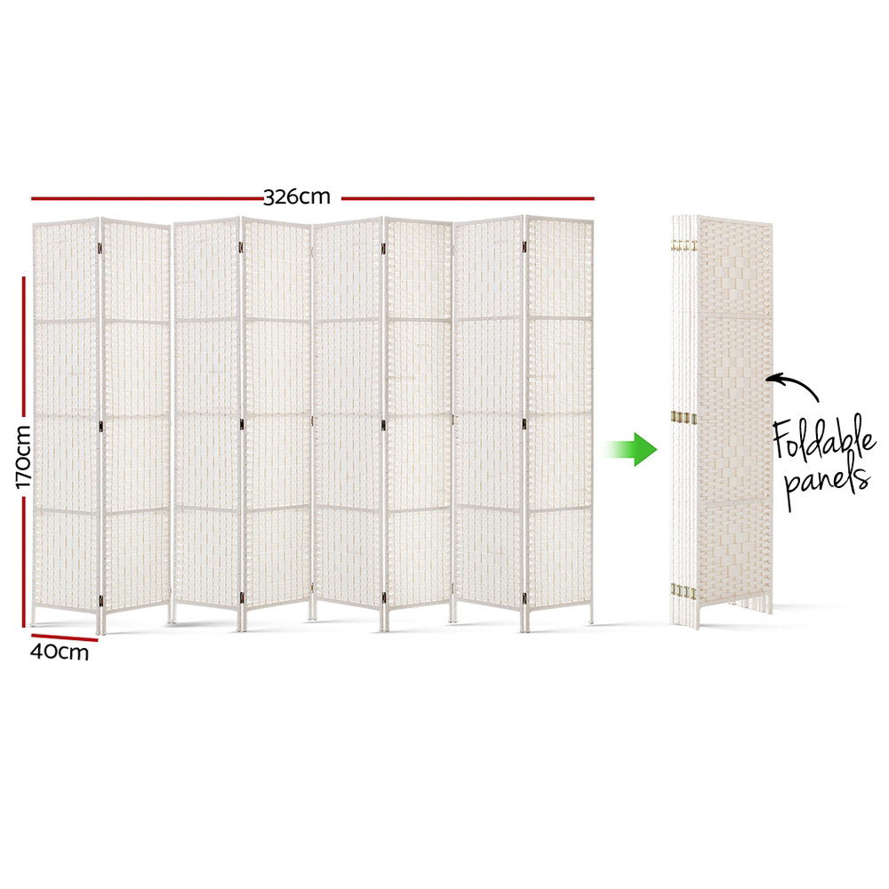 8-Panel Room Divider – 326x170cm, Woven White | Artiss