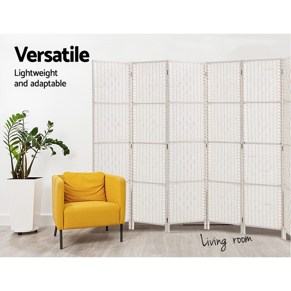 8-Panel Room Divider – 326x170cm, Woven White | Artiss