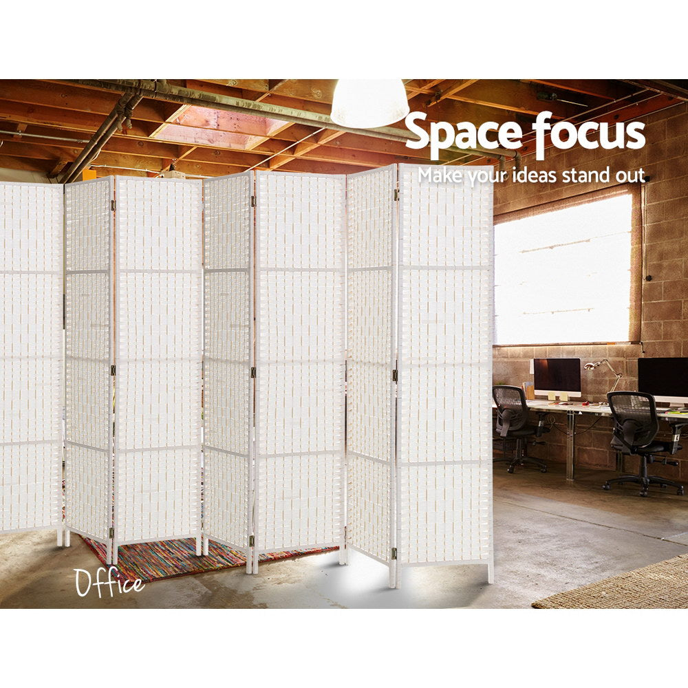 8-Panel Room Divider – 326x170cm, Woven White | Artiss