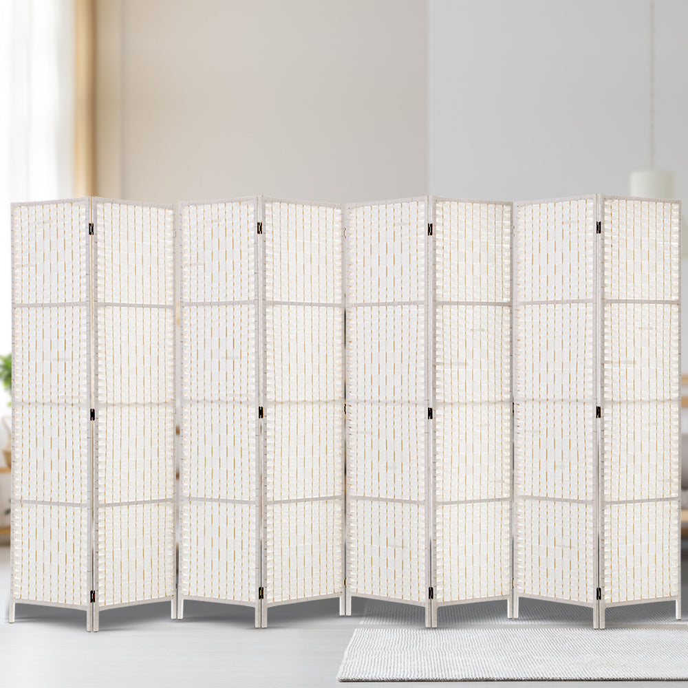 8-Panel Room Divider – 326x170cm, Woven White | Artiss