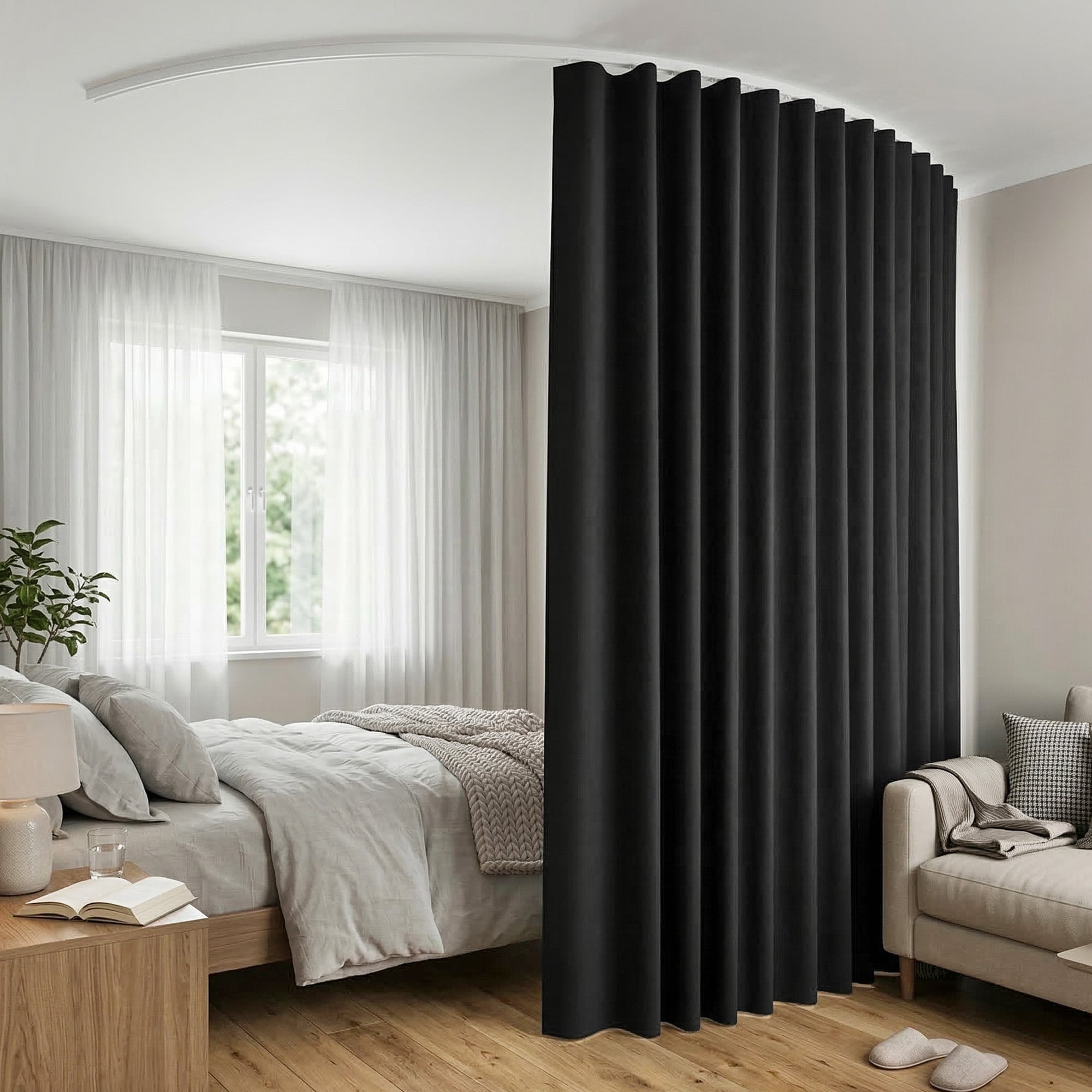 Artiss Ceiling-Mounted Flexible Curtain Room Divider – Black