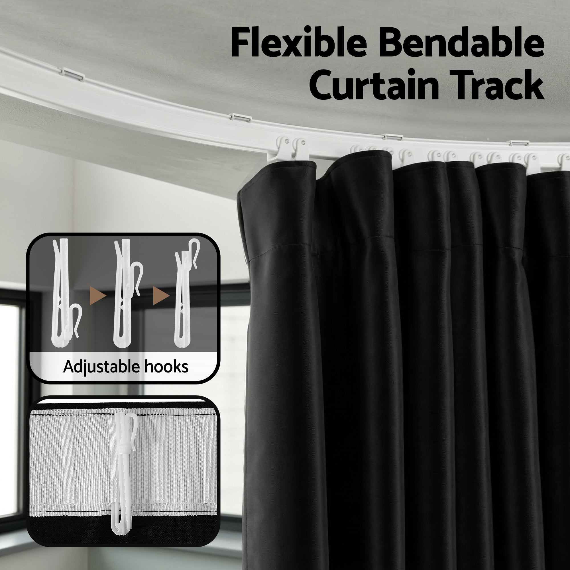 Artiss Ceiling-Mounted Flexible Curtain Room Divider – Black