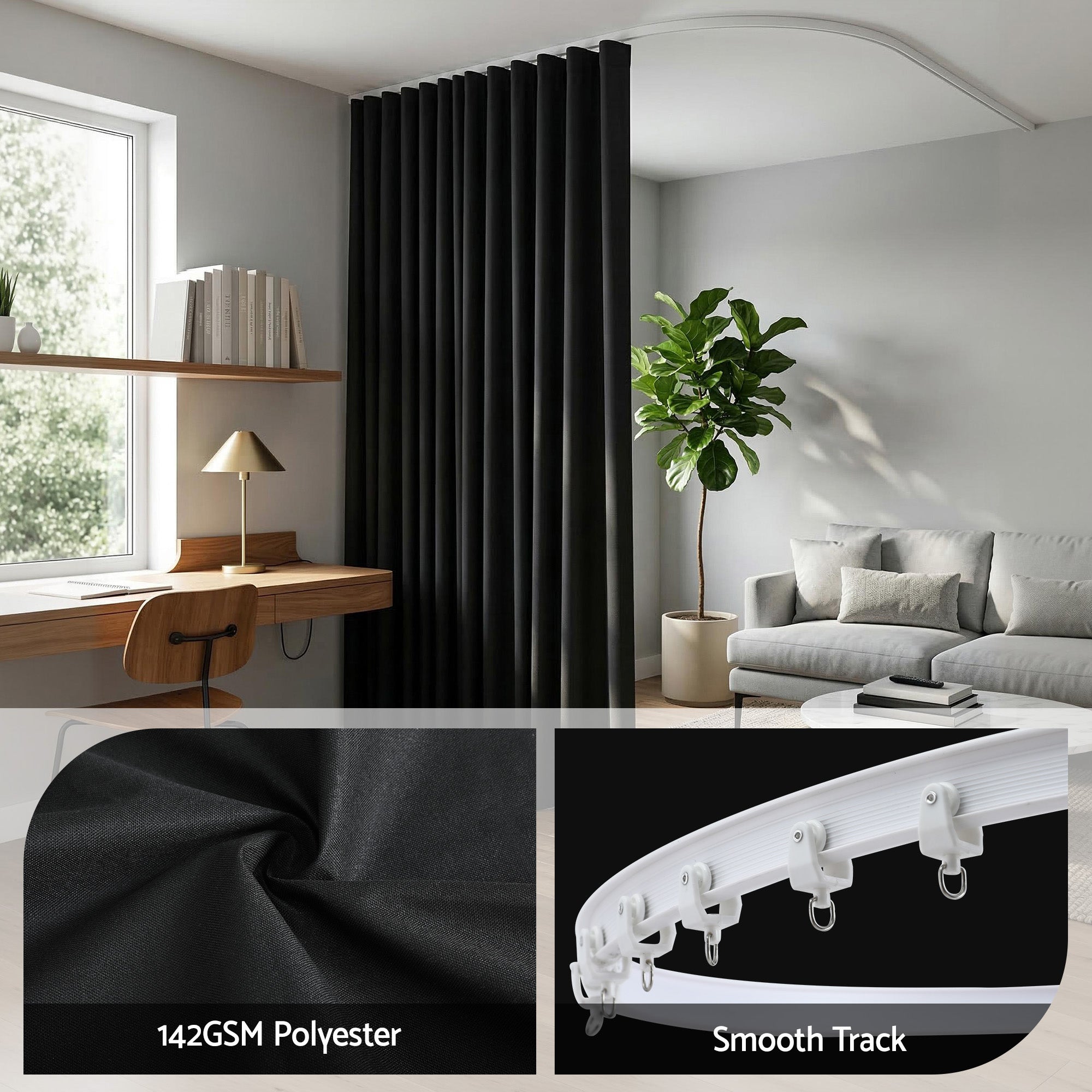 Artiss Ceiling-Mounted Flexible Curtain Room Divider – Black