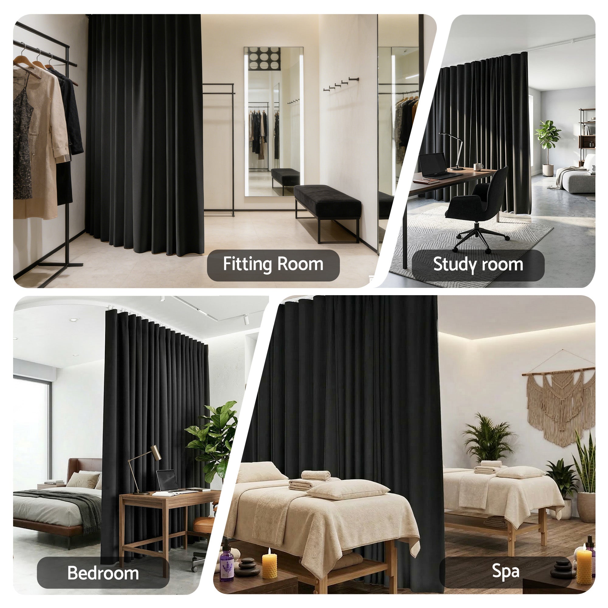 Artiss Ceiling-Mounted Flexible Curtain Room Divider – Black