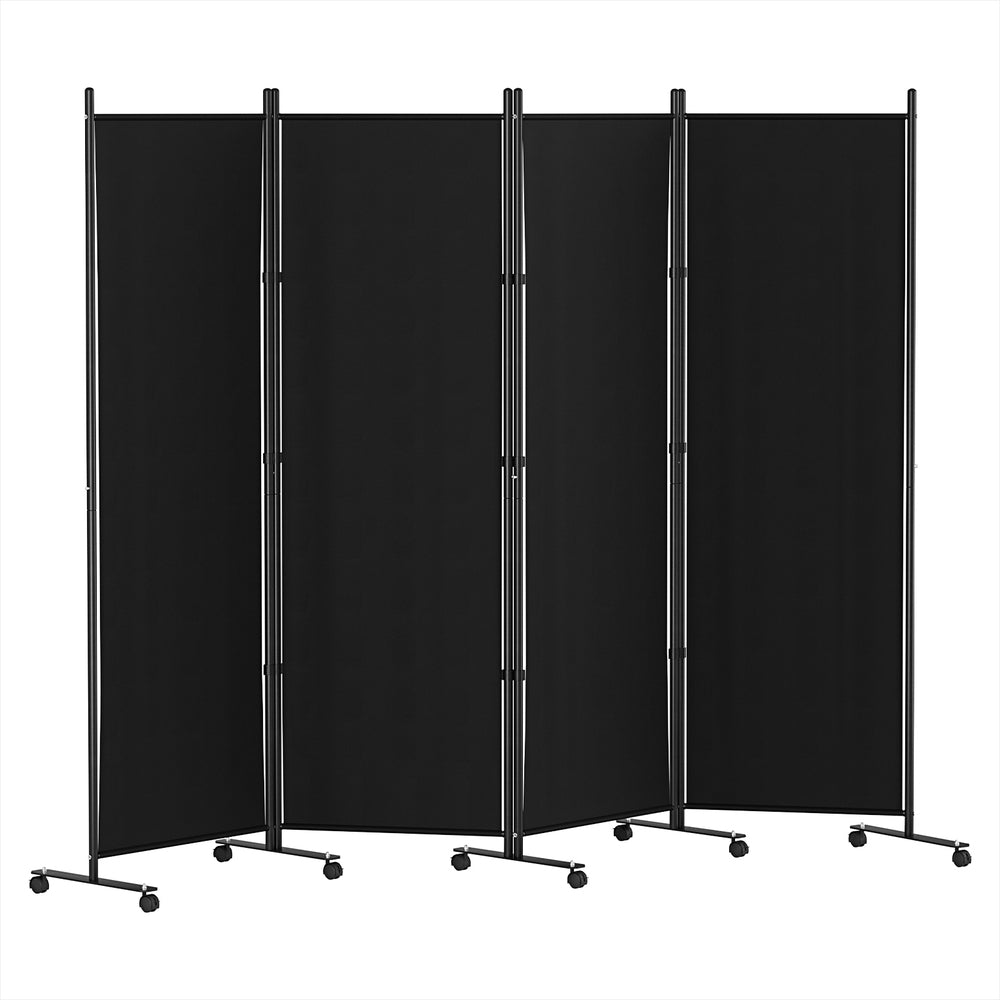 4-Panel Room Divider – 217cm, Wheel Fabric Black | Artiss