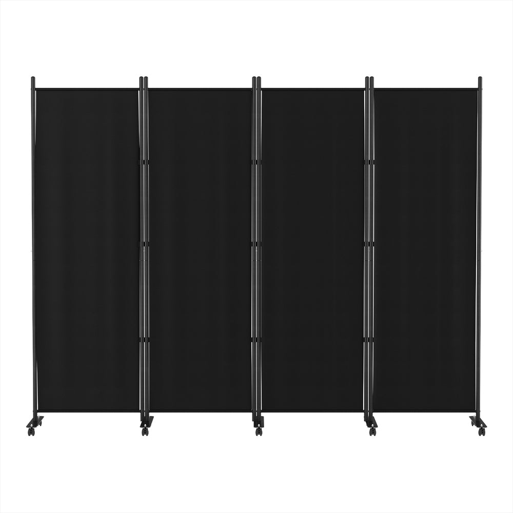 4-Panel Room Divider – 217cm, Wheel Fabric Black | Artiss