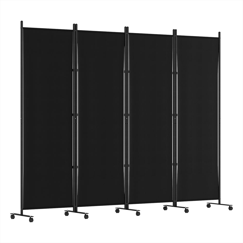 4-Panel Room Divider – 217cm, Wheel Fabric Black | Artiss