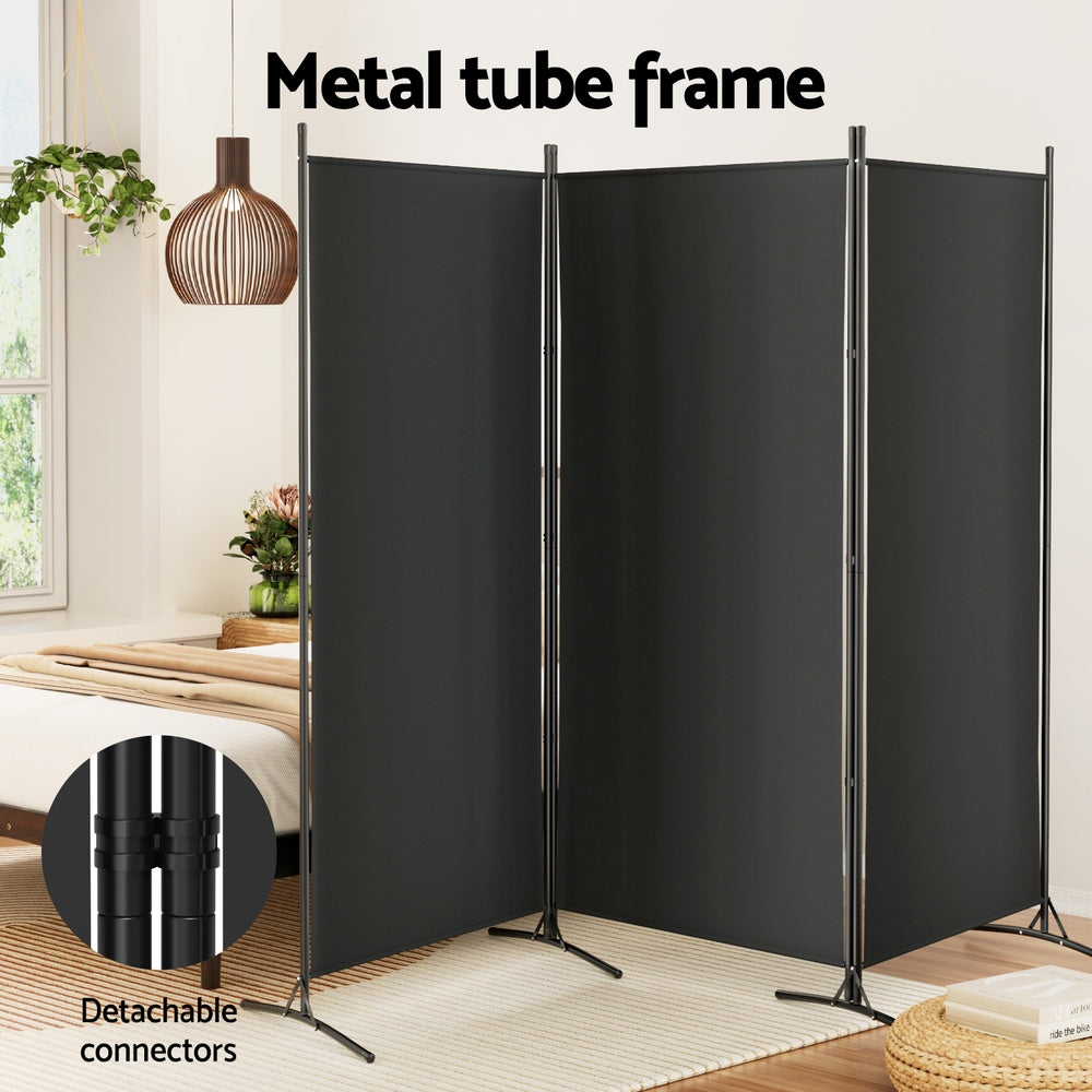 3-Panel Room Divider – 260x180cm, Fabric Black | Artiss