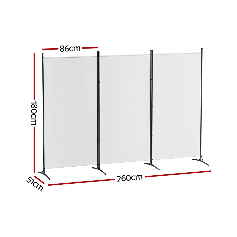 3-Panel Room Divider – 260x180cm, Fabric White | Artiss